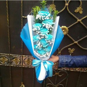 Jual Handbouqet Bunga Mawar toska diHarmoni Jakarta Pusat 085959000629 Kode: BPJ-HB-17